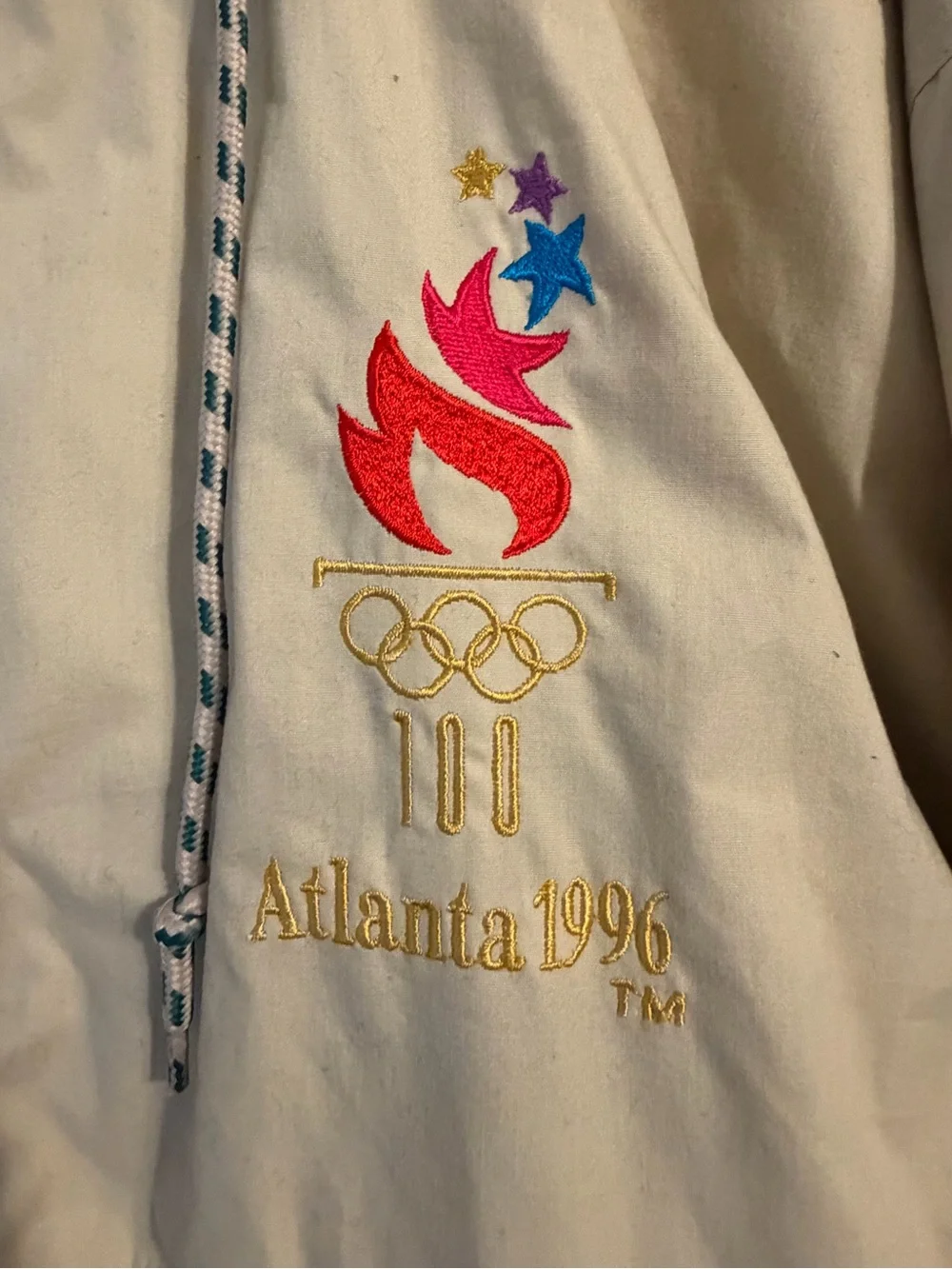 Authentic Original Vintage Style Beige Windbreaker with Green Collar